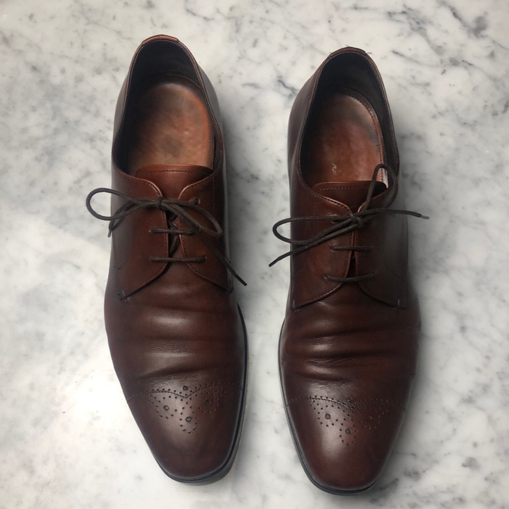 PRADA Men's Brown Leather Lace-Up Dress Shoes 9.5